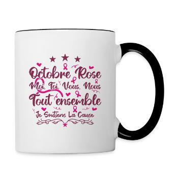 Octobre Rose , Tout Ensemble Je Soutiens La cause - Mug contrasté - blanc/noir - Droite