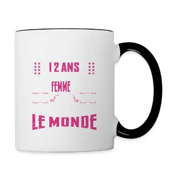 12 ans, Femme parfaite, cadeau anniversaire 12 an - Mug contrasté - blanc/noir - Droite