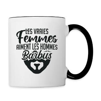 les vrais femmes aiment les hommes barbus - Mug contrasté - blanc/noir - Droite