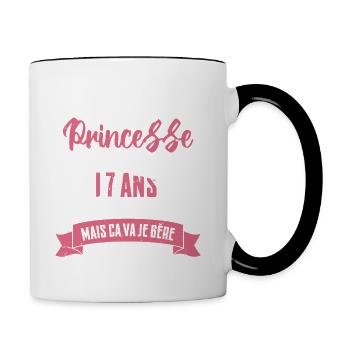Une princesse a 17 ans, Cadeau d’anniversaire - Mug contrasté - blanc/noir - Droite