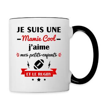 Mamie cool rugby, fête des grands-mères,rugbywoman - Mug contrasté - blanc/noir - Droite