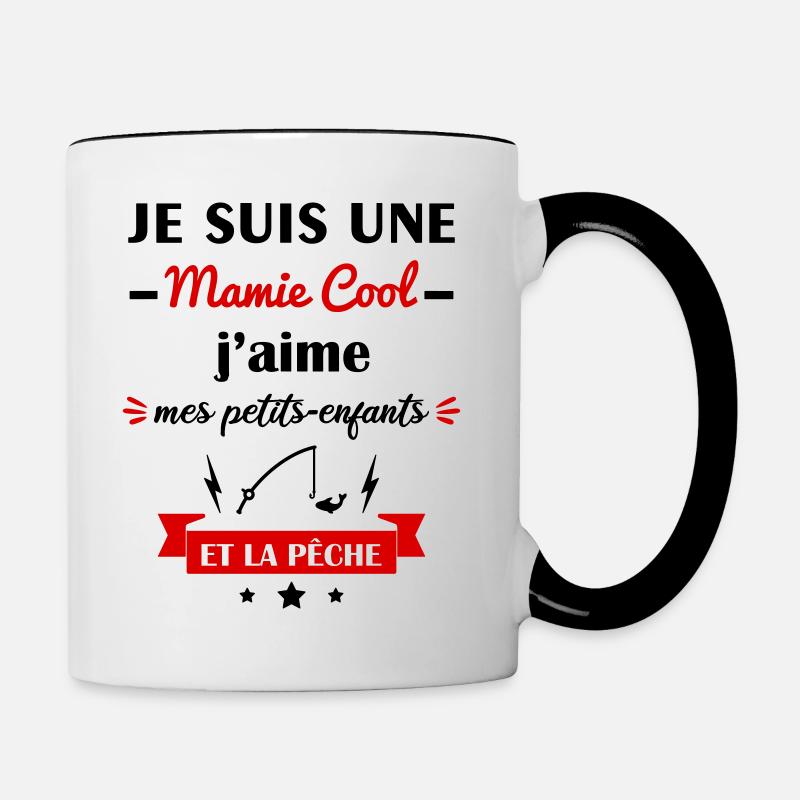 Mamie cool pêche, fête des grands-mères, pêcheuse - Mug contrasté - blanc/noir