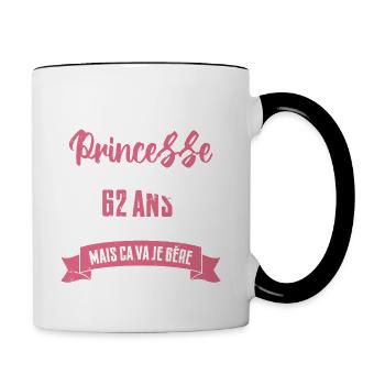 Une princesse a 62 ans, Cadeau d’anniversaire - Mug contrasté - blanc/noir - Droite