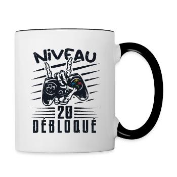 Niveau 20 Débloqué | cadeau de joueur - Mug contrasté - blanc/noir - Droite