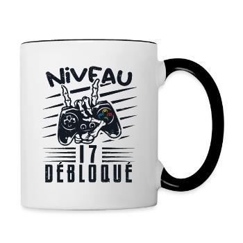 Niveau 17 Débloqué | cadeau de joueur - Mug contrasté - blanc/noir - Droite