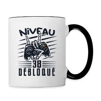 Niveau 38 Débloqué | cadeau de joueur - Mug contrasté - blanc/noir - Droite