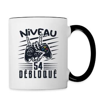 Niveau 54 Débloqué | cadeau de joueur - Mug contrasté - blanc/noir - Droite