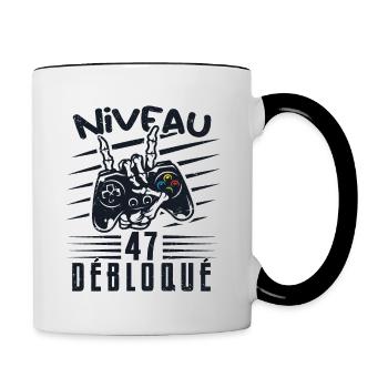Niveau 47 Débloqué | cadeau de joueur - Mug contrasté - blanc/noir - Droite
