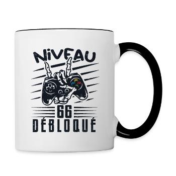Niveau 66 Débloqué | cadeau de joueur - Mug contrasté - blanc/noir - Droite