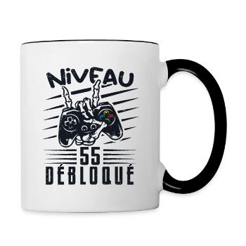 Niveau 55 Débloqué | cadeau de joueur - Mug contrasté - blanc/noir - Droite