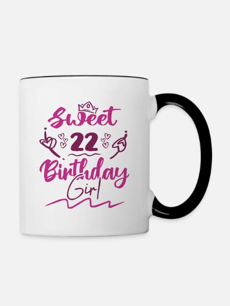 Süßes 22 Geburtstagskind | Geschenk Geburtstag - Tasse zweifarbig - Weiß/Schwarz