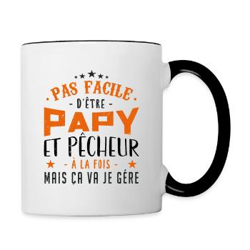 Papy Pêcheur, Cadeau - Mug contrasté - blanc/noir - Droite