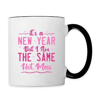 Es ist ein neues Jahr, aber ich bin das gleiche heiße Durcheinander - Tasse zweifarbig - Weiß/Schwarz - Rechts