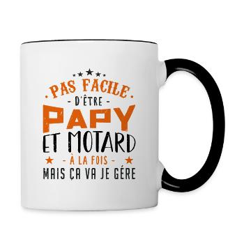 Papy motard moto | fête des pères - Mug contrasté - blanc/noir - Droite