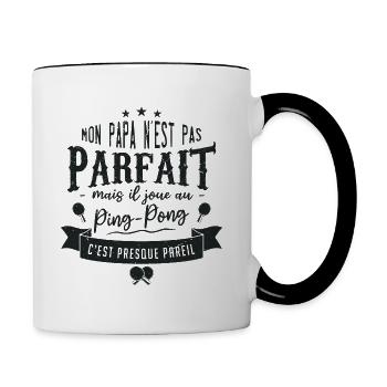 Mon Papa N'est Pas Parfait Mais Il Joue Ping-Pong - Mug contrasté - blanc/noir - Droite
