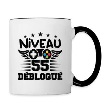 Niveau 55 débloqué - idée cadeau anniversaire - Mug contrasté - blanc/noir - Droite