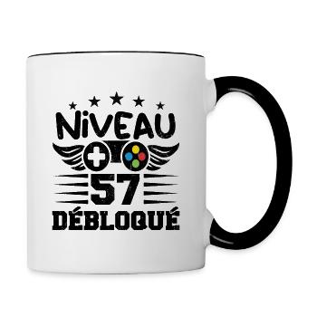 Niveau 57 débloqué - idée cadeau anniversaire - Mug contrasté - blanc/noir - Droite