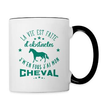 La Vie Est Faite D'obstacles | Équitation Cheval - Mug contrasté - blanc/noir - Droite