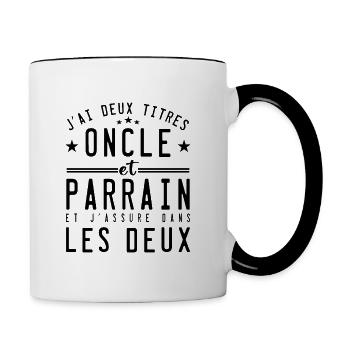 J'ai deux titres oncle et parrain cadeau - Mug contrasté - blanc/noir - Droite
