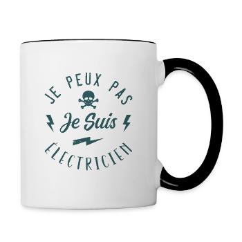 J'peux pas j'suis électricien - Mug contrasté - blanc/noir - Droite