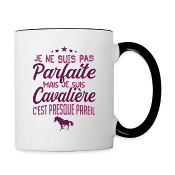 Pas Parfaite mais Cavalière | Humour Femme - Mug contrasté - blanc/noir - Droite