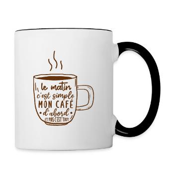 café humour, café du matin citation, - Mug contrasté - blanc/noir - Droite