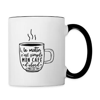café humour, café du matin citation, - Mug contrasté - blanc/noir - Droite