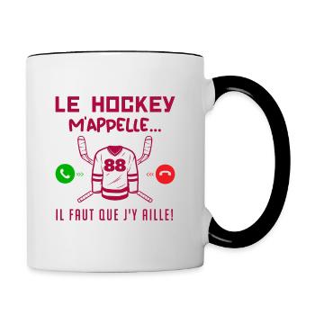 le hockey m'appelle il faut que j'y aille ! cadeau - Mug contrasté - blanc/noir - Droite