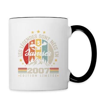 les légendes sont nées en 2007 janvier | cadeau - Mug contrasté - blanc/noir - Droite