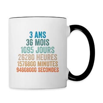 3 Ans Anniversaire - cadeau d'anniversaire - Mug contrasté - blanc/noir - Droite