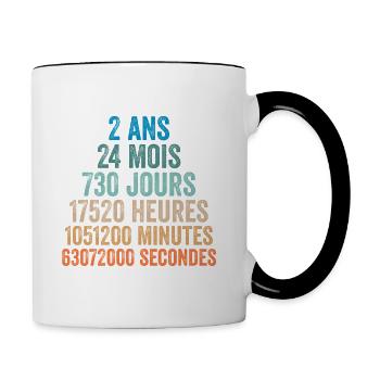 2 Ans Anniversaire - cadeau d'anniversaire - Mug contrasté - blanc/noir - Droite