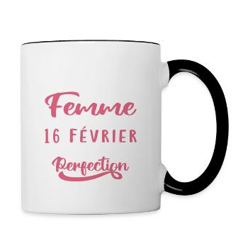Anniversaire Femme - Né le 16 Février - Mug contrasté - blanc/noir - Droite