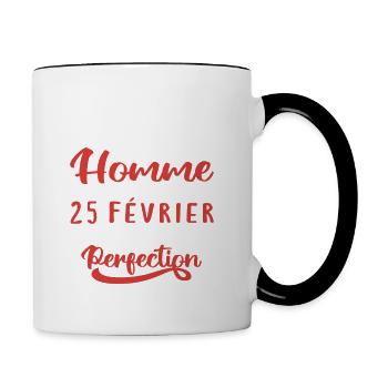 Anniversaire Homme - Né le 25 Février - Mug contrasté - blanc/noir - Droite