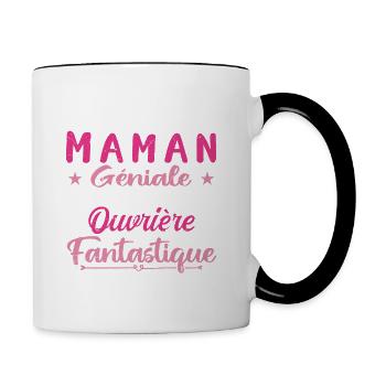 Je Suis Une Maman Géniale Et Une Ouvrière Fantasti - Mug contrasté - blanc/noir - Droite