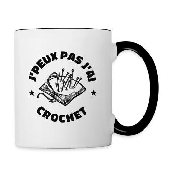 j'peux pas j'ai crochet humour couture - Mug contrasté - blanc/noir - Droite