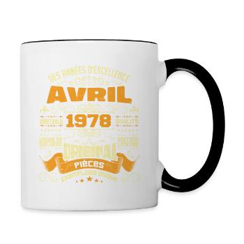 Anniversaire Vintage Né(e) en avril 1978 - Mug contrasté - blanc/noir - Droite