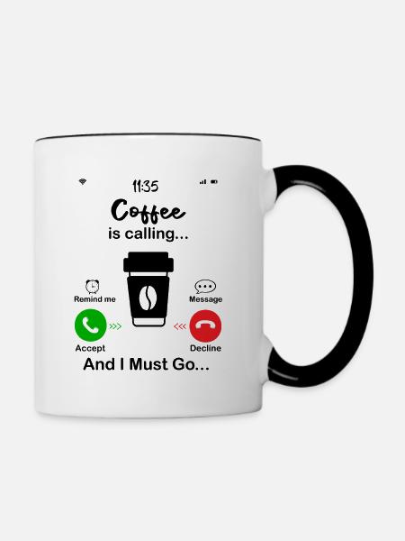 Kaffee ruft - Tasse zweifarbig - Weiß/Schwarz