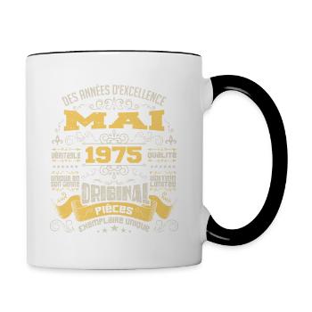 Anniversaire Vintage Né(e) en Mai 1975 - Mug contrasté - blanc/noir - Droite
