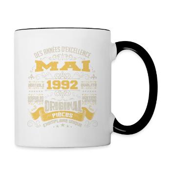 Anniversaire Vintage Né(e) en Mai 1992 - Mug contrasté - blanc/noir - Droite