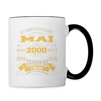 Anniversaire Vintage Né(e) en Mai 2000 - Mug contrasté - blanc/noir - Droite