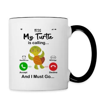 Meine Schildkröte ruft - Tasse zweifarbig - Weiß/Schwarz - Rechts