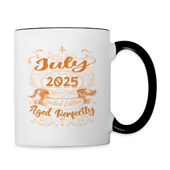 Juli 2025 Jubiläums Vintage Geschenkidee 2025 - Tasse zweifarbig - Weiß/Schwarz - Rechts