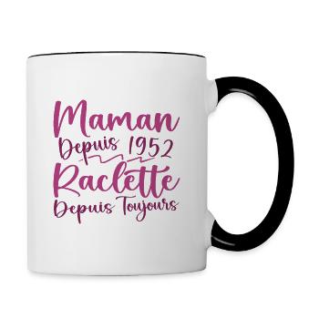 Maman depuis 1952 Raclette depuis toujours, Cadeau - Mug contrasté - blanc/noir - Droite