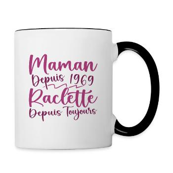 Maman depuis 1969 Raclette depuis toujours, Cadeau - Mug contrasté - blanc/noir - Droite