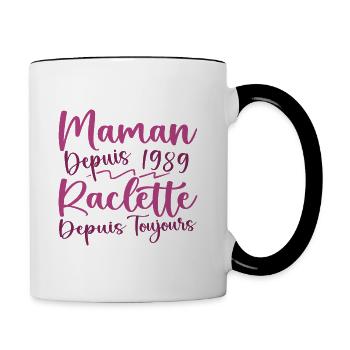 Maman depuis 1989 Raclette depuis toujours, Cadeau - Mug contrasté - blanc/noir - Droite