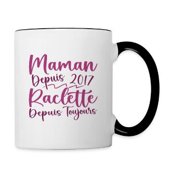 Maman depuis 2017 Raclette depuis toujours, Cadeau - Mug contrasté - blanc/noir - Droite