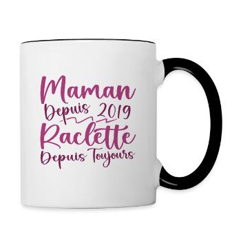 Maman depuis 2019 Raclette depuis toujours, Cadeau - Mug contrasté - blanc/noir - Droite