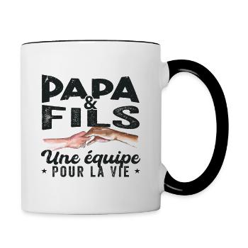 Papa Et Fils Une équipe Pour La Vie - Mug contrasté - blanc/noir - Droite