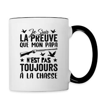 Preuve que papa n'est pas toujours à la chasse - Mug contrasté - blanc/noir - Droite