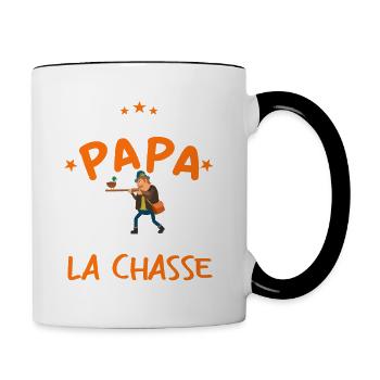 Preuve que papa n'est pas toujours à la chasse - Mug contrasté - blanc/noir - Droite